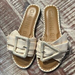Gianni Bini Cream Raffia Slide Sandals